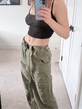 Dickies Olive Green Cargo Pants Streetwear Utility Wide Leg Y2K